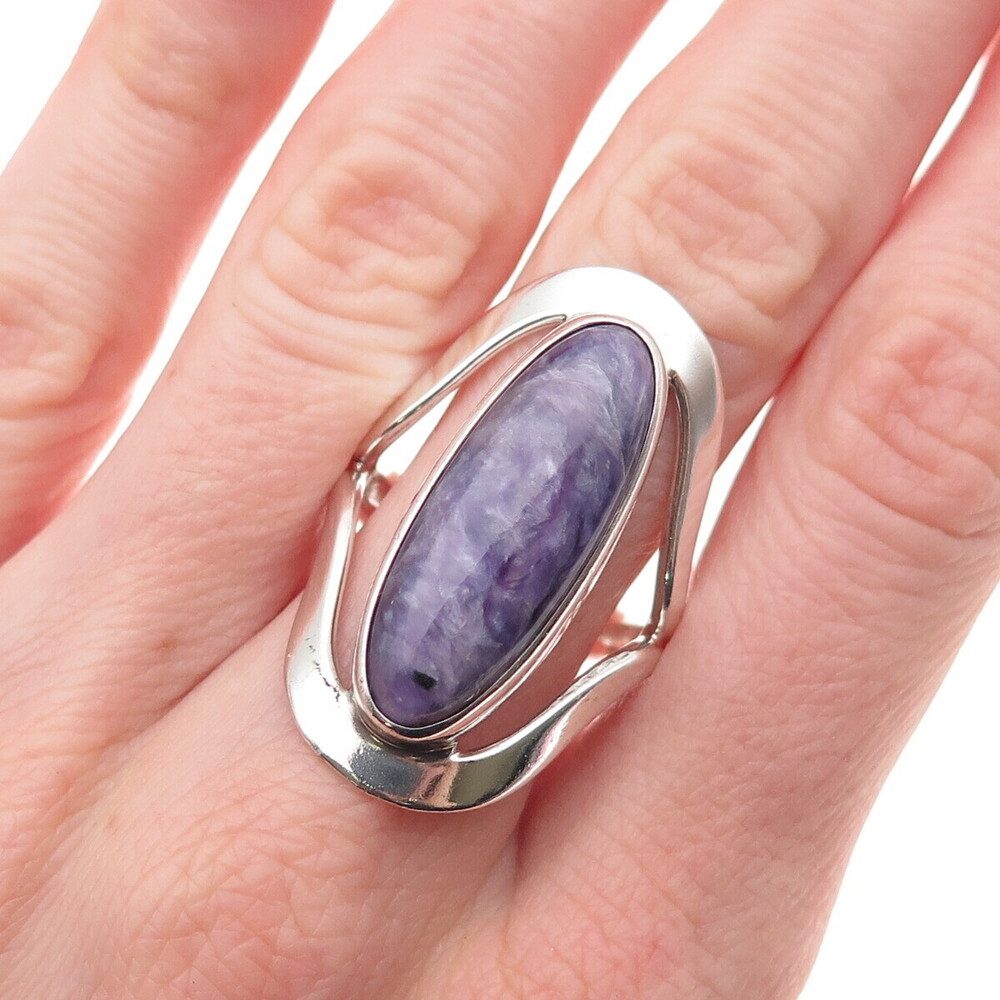 Dominique Dinouart Sterling Silver Vintage Mexico Real Charoite Ring Size 9.25